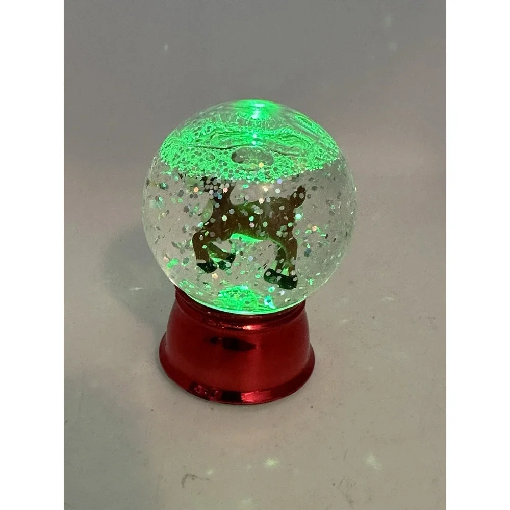 Light Up Reindeer Snow Globe Red Base Glitter Holiday Christmas‎ Decor